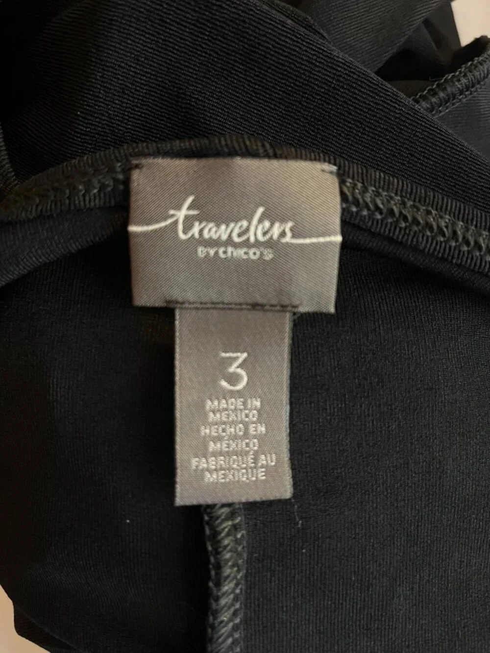 Chico's Travelers Size 3 (XL) Black Slinky Knit Pullover Dress Faux Wrap Stretch